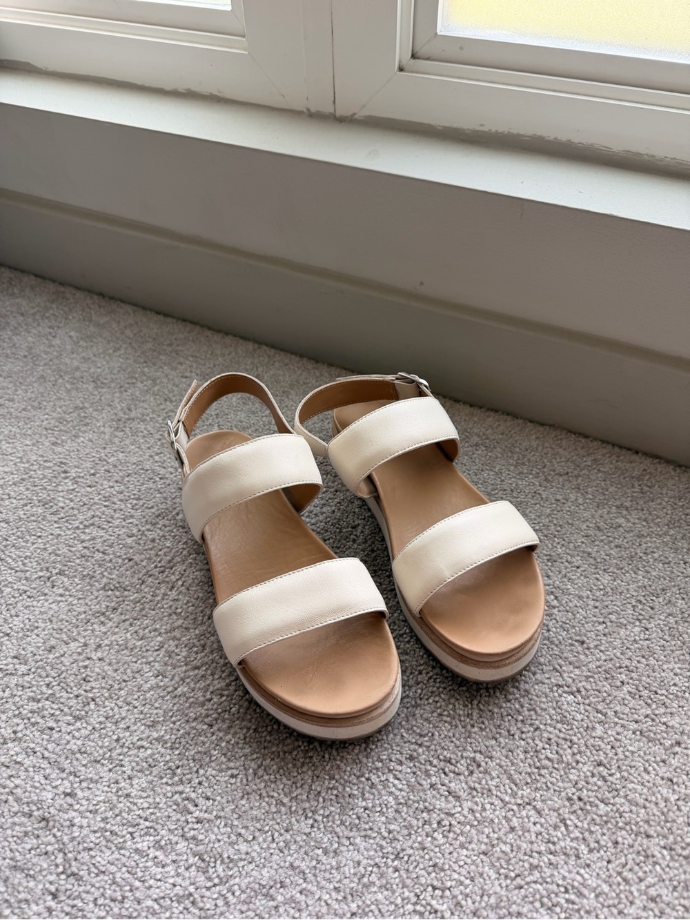 Quince Cream Double-Strap Platform Slingback Sandals